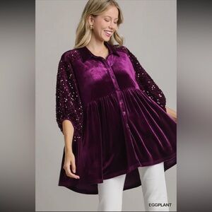 UMGEE Eggplant Velvet & Sequin Tunic **NEW**